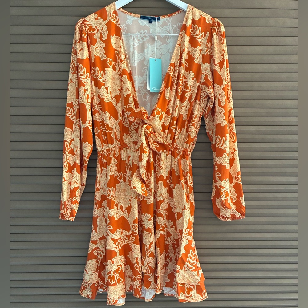 Shore Chic Orange Floral Long Sleeve Dress
